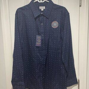 NEW NWT MENS HAGGAR LONG SLEEVE BLUE BUTTON DOWN TUCKLESS SHIRT SIZE XL SLIM FIT